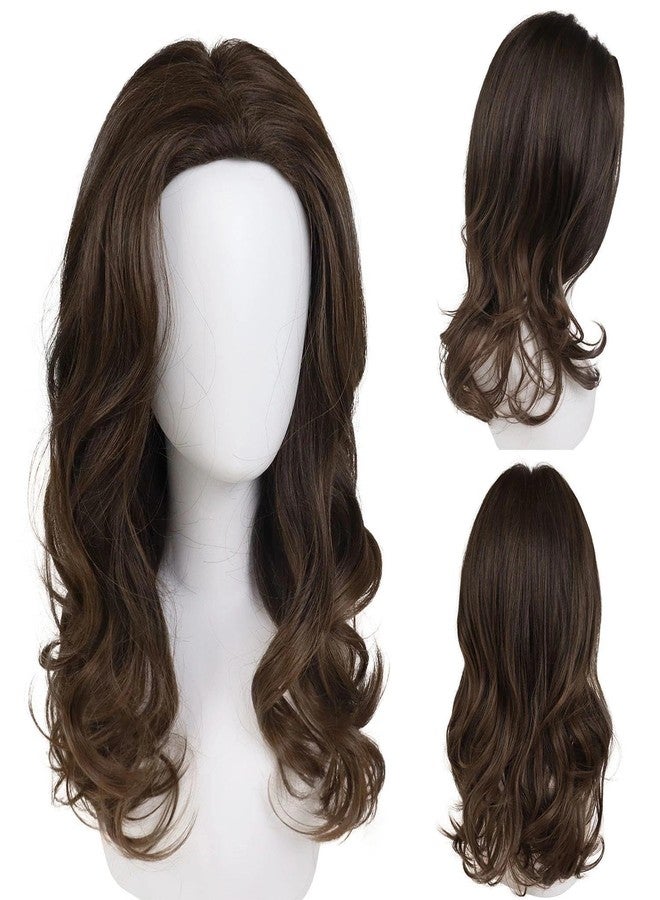 GNIMEGIL 21 Inch Elegant Long Mens Wig Brown Wavy Synthetic Wave Hippie Wig In Rich Brown Effortless Style Hair For Unisex Adult Natural Haircuts Fluffy Hairline - Image 2
